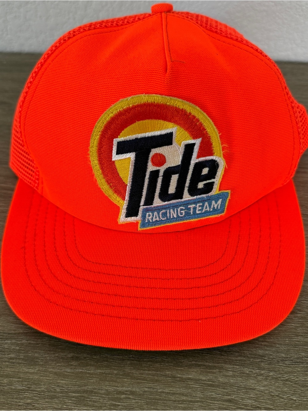 Tide Racing Team Patch Vintage Snapback Trucker Hat Cap Mesh Orange 90s USA Made